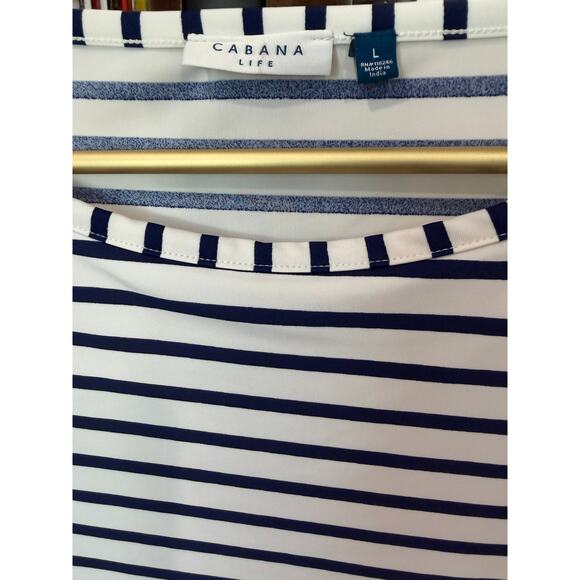 Cabana Life Long Sleeve Dress White Navy Stripe Pocket Women’s Size L Coast EUC - Picture 3 of 7